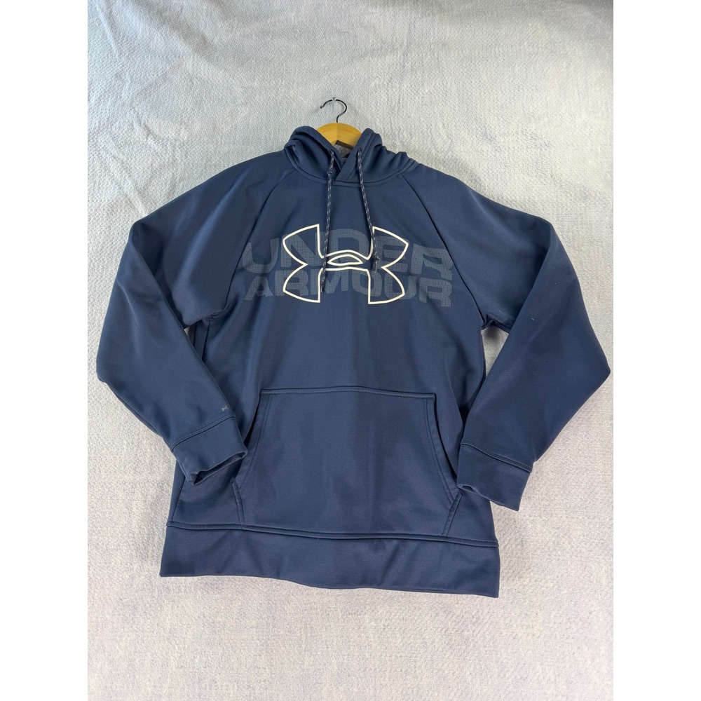 Under Armour Storm Hoodie Mens Small Navy Blue Graphic Logo Sweatshirt 1313503